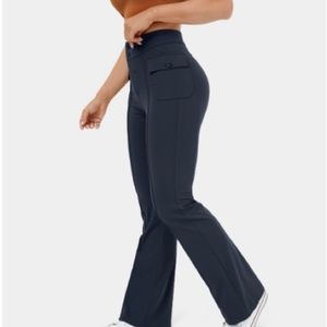 High waisted Button Side Flap Pocket Flare Casual Pants in Oceana